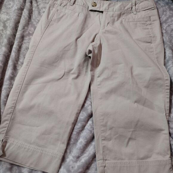 Eddie Bauer Pants Size 8 Petite Blakely Fit Flat Front Khaki Stretch Capris - Picture 1 of 3